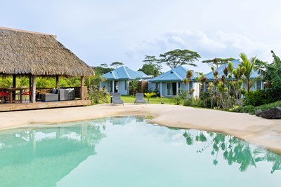 Vue depuis la piscine du Vai Iti Lodge